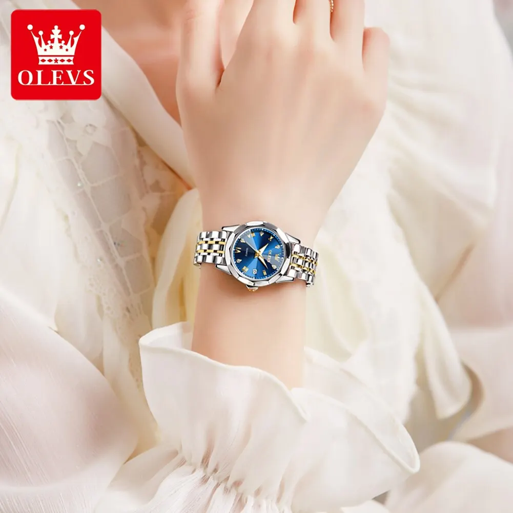 OLEVS Top Brand Women\'s Watches Elegant Rhombus Mirror Original Quartz Ladies Wristwatch Stainless Waterproof Diamond Wristwatch