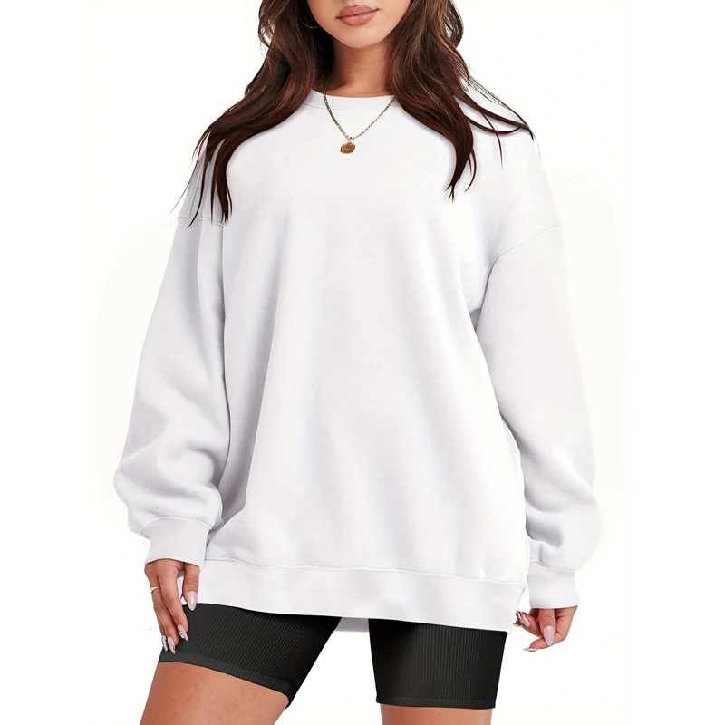 Women\'s Clothing 2023 Autumn Trendy Casual Streetwear Oversized Sweatshirts Y2K Solid Round Neck Long Sleeve Pullover Tunic Tops