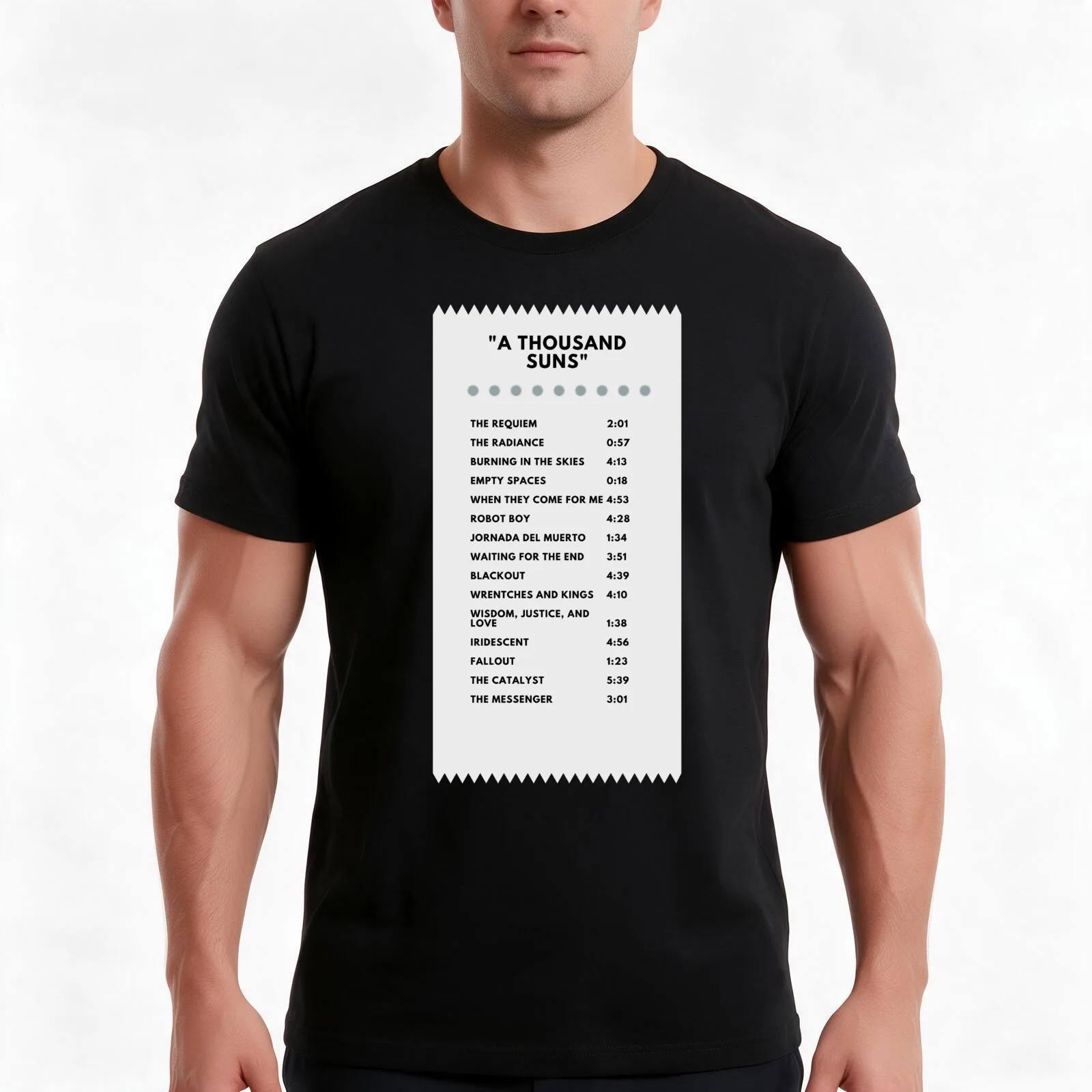 A THOUSAND SUNS CARTOON RECEIPT T-Shirt, Summer Casual Cotton Tee, Oversized Streetwear Tops, Vintage Graphic Print, 100% Cotton