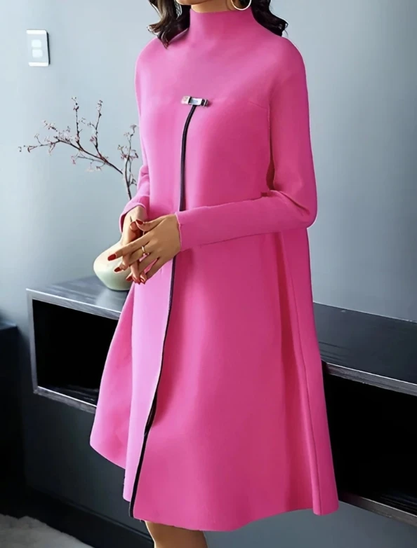 

Womens Dresses 2024 Spring Fashion Solid Color Elegant Temperament Mock Neck Long Sleeved Daily Mini Large Swing Dress