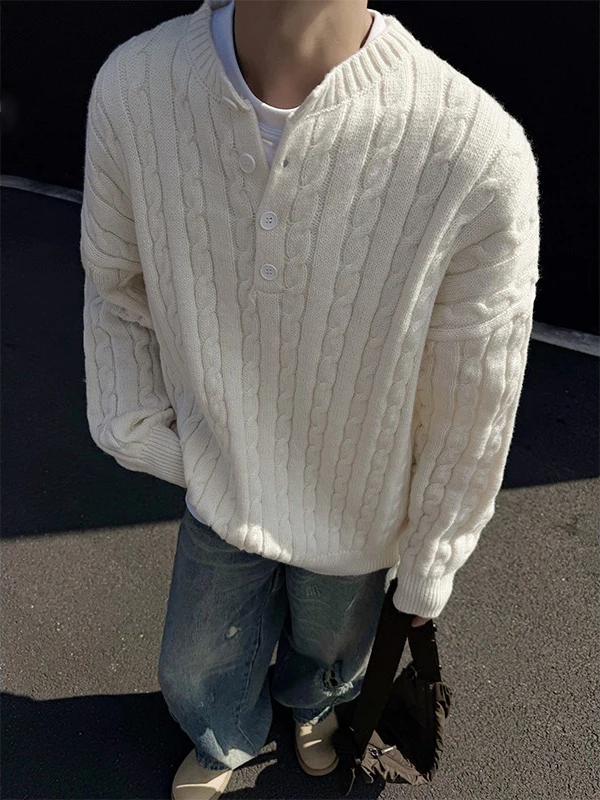 

Мужской вязаный свитер свободного кроя с воротником-стойкой, из тонкой пряжи, повседневная базовая одежда для зимы, стильный и удобный.