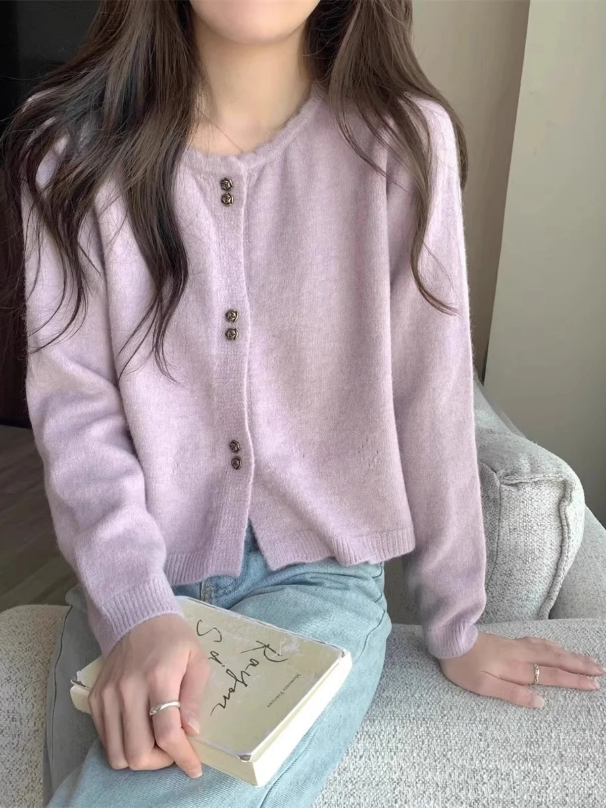 

Ladies' Lazy Sle Knitted Sweater Coat round Ne ort Long Sve Spring Autumn Early Autumn Faion Commute Wind Open Car...