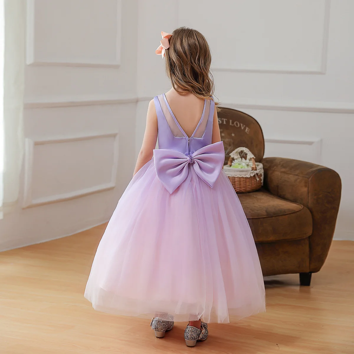 HETISO Gradient Purple Fairy Tulle Dress for Girls Elegant Children's Party Wedding Pageant Evening Prom Gown Ages 8-10 Years