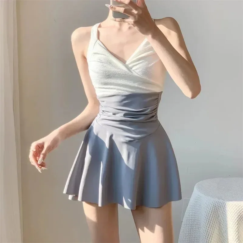 

New Women Hanging Neck Cute Swimwear Sexy One-piec Beach Wear Swimsuit Beach Dress Bathing Suit High Waist Bikinis Set for Girls