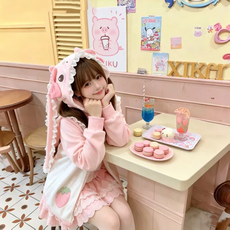 

Комплект Sanrio My Melody: Куртка с капюшоном на молнии и длинными ушками, весенне-осенняя куртка для девочек, мультяшная короткая юбка, кардиган в стиле аниме Y2K, подарок