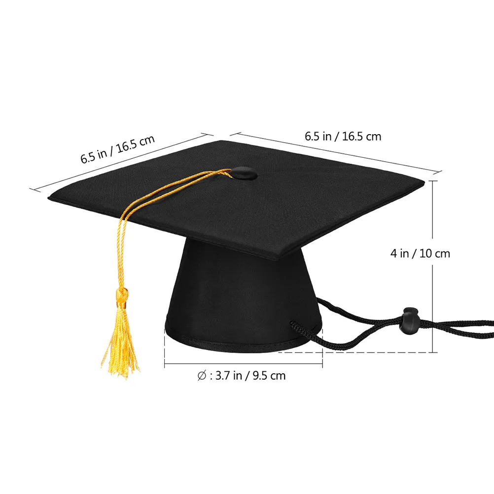 2Pcs Pet Graduation Hat Tie Set Black One Size Fits Most Dogs Cats Party Supplies Celebration Pet Collar Hat