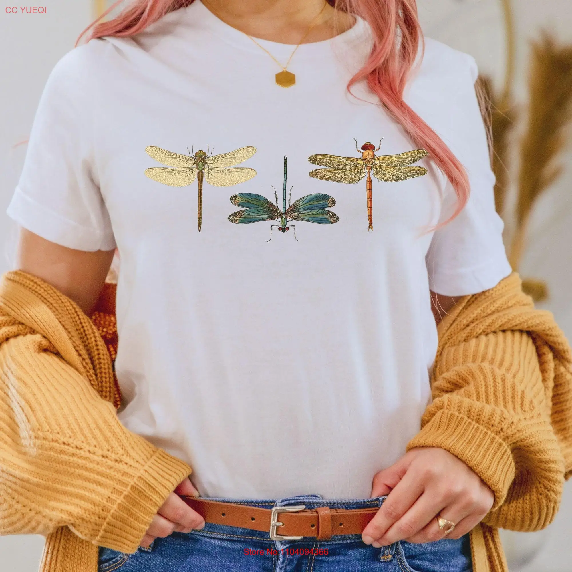 

Симпатичная винтажная хлопчатобумажная футболка, подарок с иллюстрацией стрекозы, фанаты сказочного ядра, Топ ботанического дерева в ретро стиле для женщин