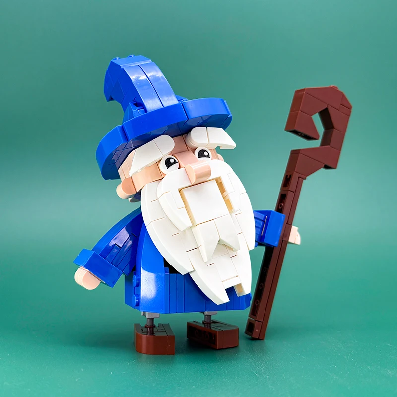 MOC Wizard Magic Sorcerer Building Blocks Set Creative Old Magician with White Beard Blue Hat Staff Model Toy Gift for Adults