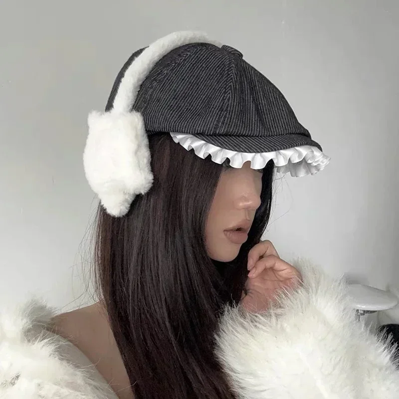 Star Fluffy Ear Muffs para mulheres, tampões de ouvido, orelha, protetores monocromáticos, proteção contra frio, fones de ouvido quentes, acessórios