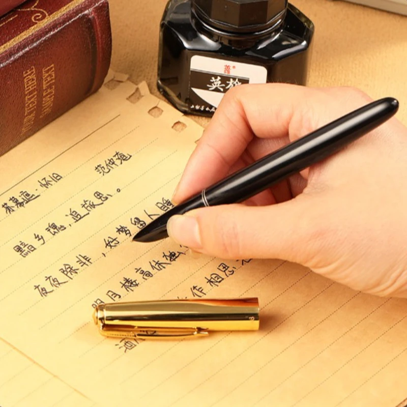 2026 Hero Black Luxury Fountain Pen Stacked Pens Nib 1.0/2.5mm for Corporate Clients Wedding Present Office Calligraphy Pens