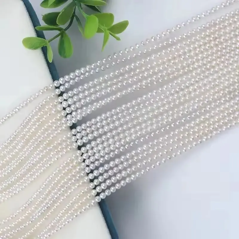 

Новые продукты 3-3,5 мм натуральный пресноводный жемчуг, белые почти круглые бусины, нить, ожерелье, браслет, ювелирные аксессуары, 1 нить