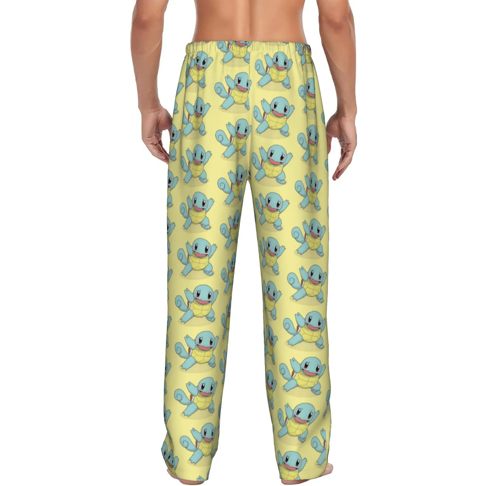 Custom S-Squirtled Turtle Cartoon Pajama Pants Sleepwear Men Elastic Waistband Anime Sleep Lounge Bottoms with Pockets