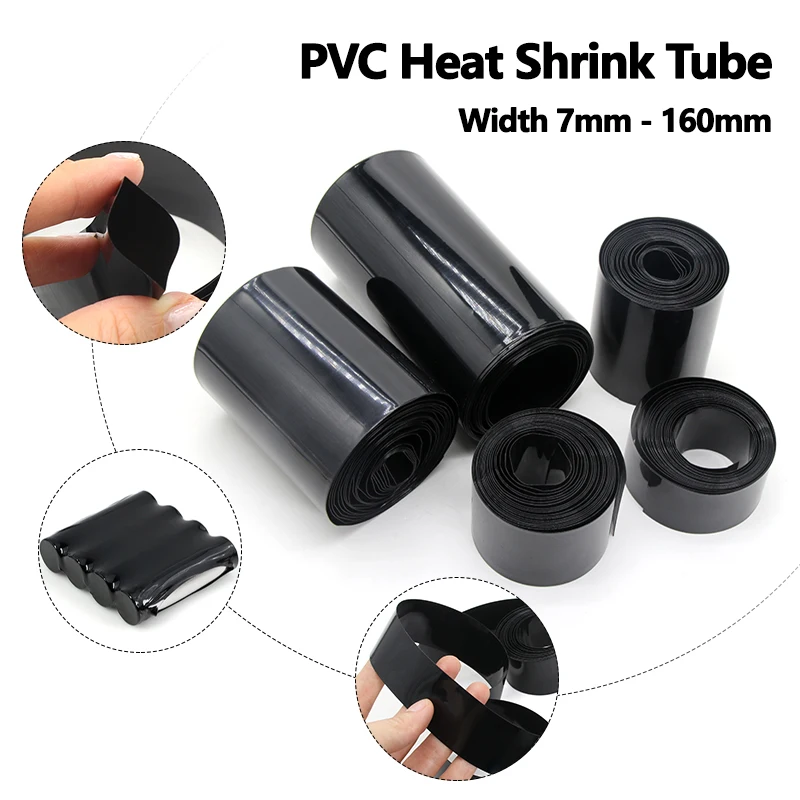 

1/5/10m PVC Heat Shrink Tube 7mm ~ 160mm 18650 Lipo Battery Pack Insulated Film Wrap Lithium Case Protection Cable Sleeve Black