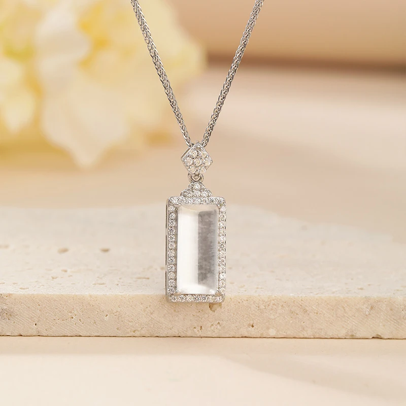 Natural jade Wushi pendant necklace, silver s925, fashionable daily commuting accessory