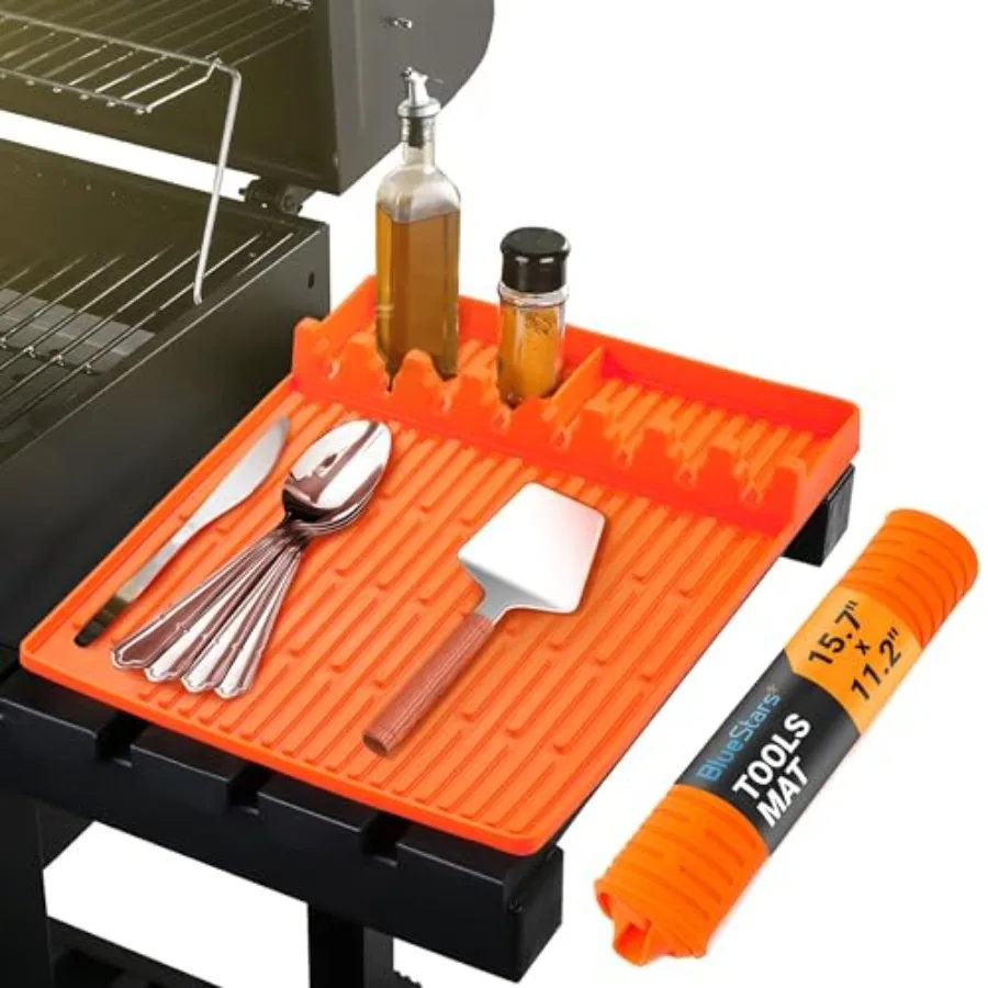 

Silicone Grill Tools Mat for Griddle Accessories Spatula Silicone Mat with Drip Pad for Outdoor Grill Side Shelf Father's Day