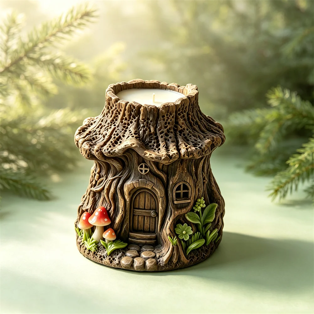 Силиконовая форма для домика из пней, для ароматических свечей, гипсовых изделий, поделок, форм для свечей из соевого воска в виде домиков на деревьях