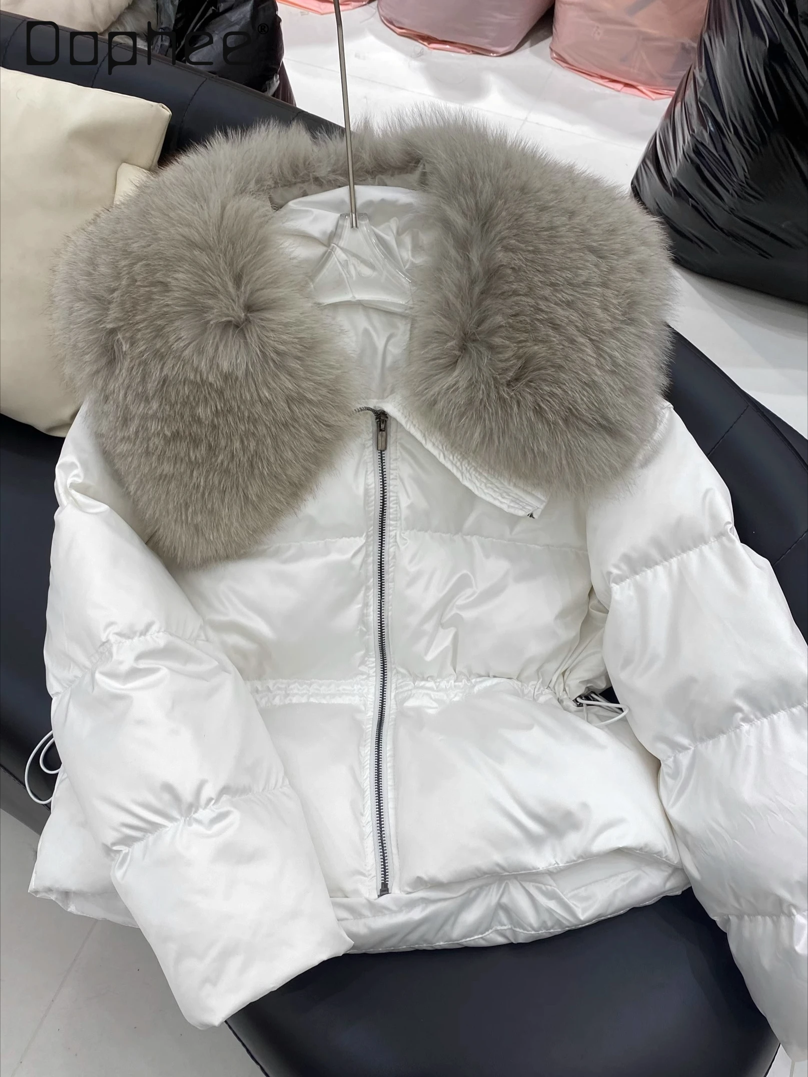 

Korean Big Fox Hair Lapel Down Jacket Women Winter High End Loose Slim White Duck Down Jacket Fashion Thickened Warm Jackets