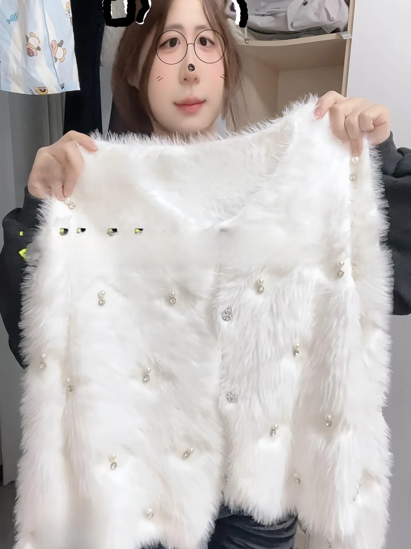 

White Knitted Pearl Embellied Sweater Coat Women's Sle Autumn Winter Faion Ele Commute Loose Fit V-Ne Long Sve