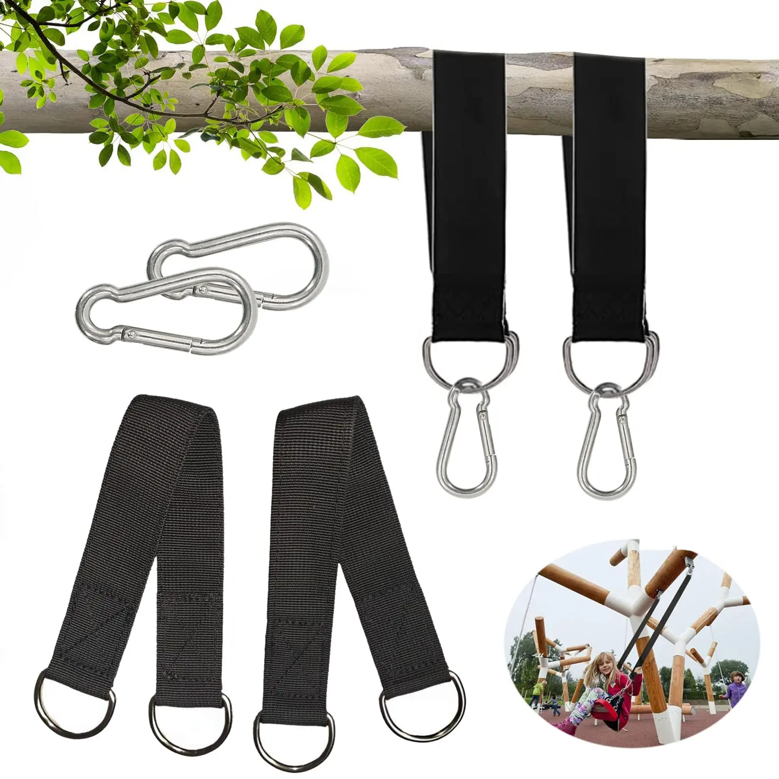 Tree Swing Straps 200kg Heavy Duty Hook Ring Hanging Belt Connecting Belt for Hammock Punching Bag Swing Horizontal Bar