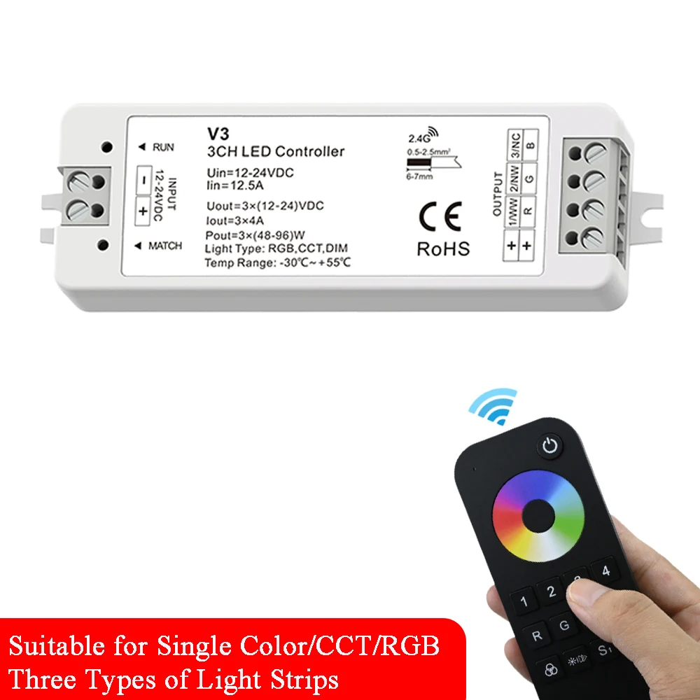 controlador remoto para led light strip 3ch dimmer kit zonas touch wheel uso para unica cor cct rgb v3 01