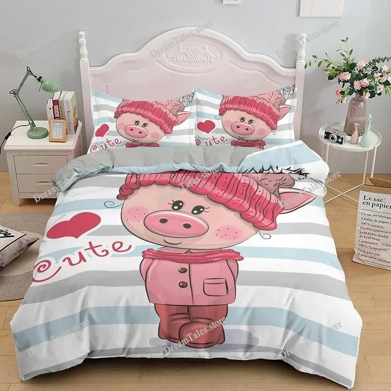 

Cartoon Lovely Pig Bedding Set Boys Girls Twin Queen Size Duvet Cover Pillowcase Bed Kids Adult Home Textileextile Luxury Gift74