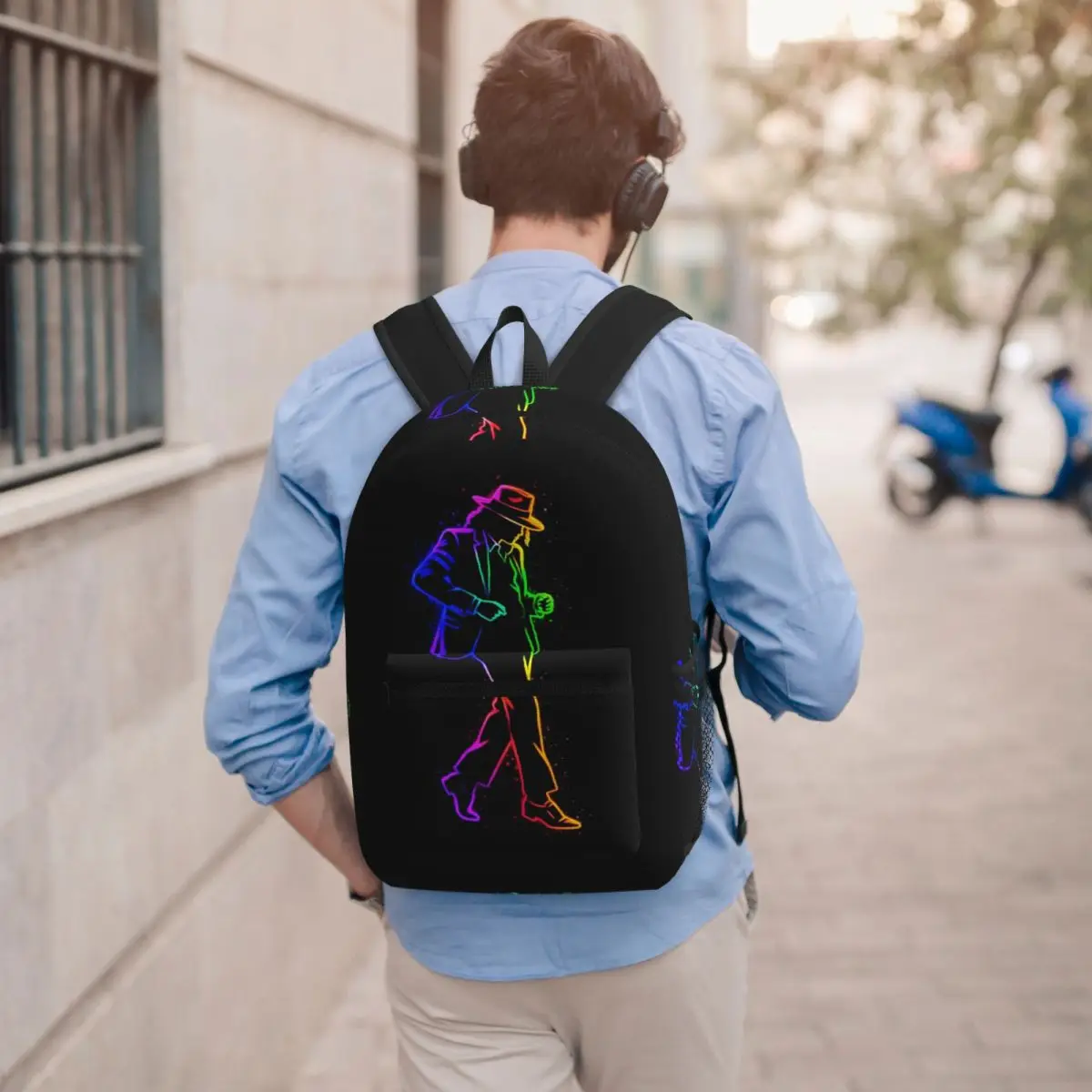 MJ Moonwalk Neon Glow Dance King Of Pop Student Backpack School Bag Hiking Travel Daypack for Men Women Bookbag Shoulder Bags