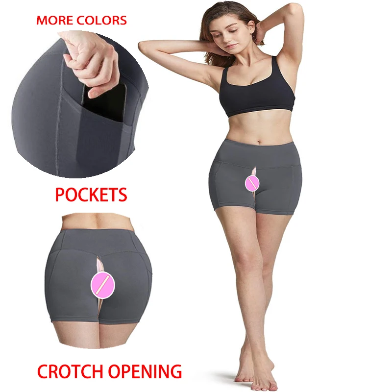 Woman Open Crotch Leggings Zipper Mini Gym Shorts Sexy Crotchless Breathable Pants Outdoor Push Up Trousers Sport Booty Panties