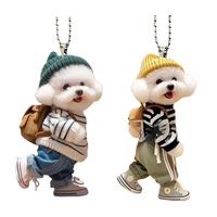 Cute Cartoon Dog Shaped Pendant Car Hanging Decoration Acrylic Christmas Decoration Auto Rearview Mirror Ornament