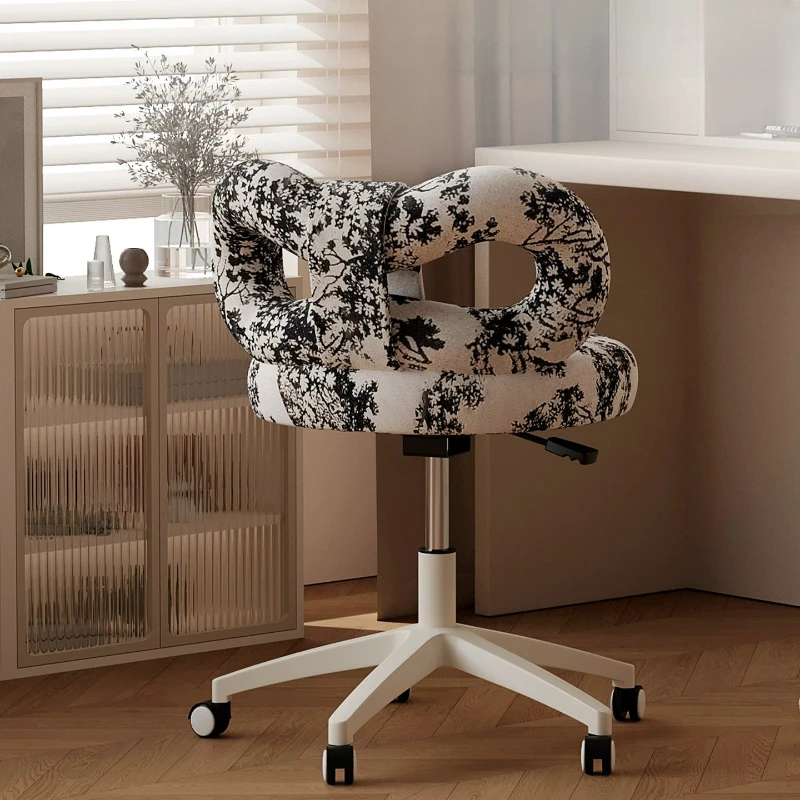 Mid-Century Swivel Vanity Stool for Bedroom Adjustable Mobile Makeup Chair Premium Home Dressing Seat Living Room Single Sofa