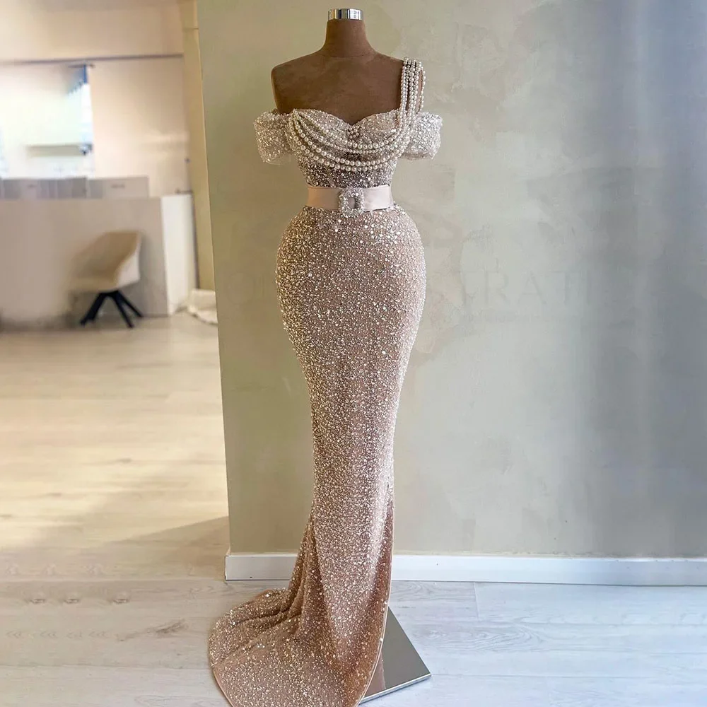 

Arabic Nude Mermaid One Shoulder Beaded Luxury Dubai Evening Dresses Gowns For Women Wedding Party 2024 LA72318B