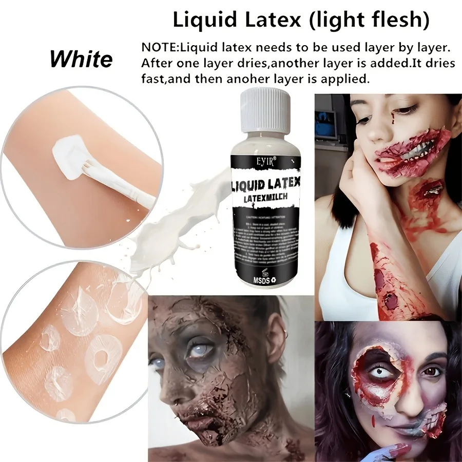 EYIR Halloween SFX Flüssiglatex Make-up Set 2 Stück 30ml Kunsthaut Effekt für Spezialeffekt Make-up Zombie Monster Kostüm – Detail 3