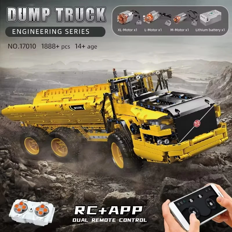 MOULD KING High-Tech Power Enginering Dump Truck Model 17010 Remote Control Building Block Brick Children MOC Toys Boy Gifts