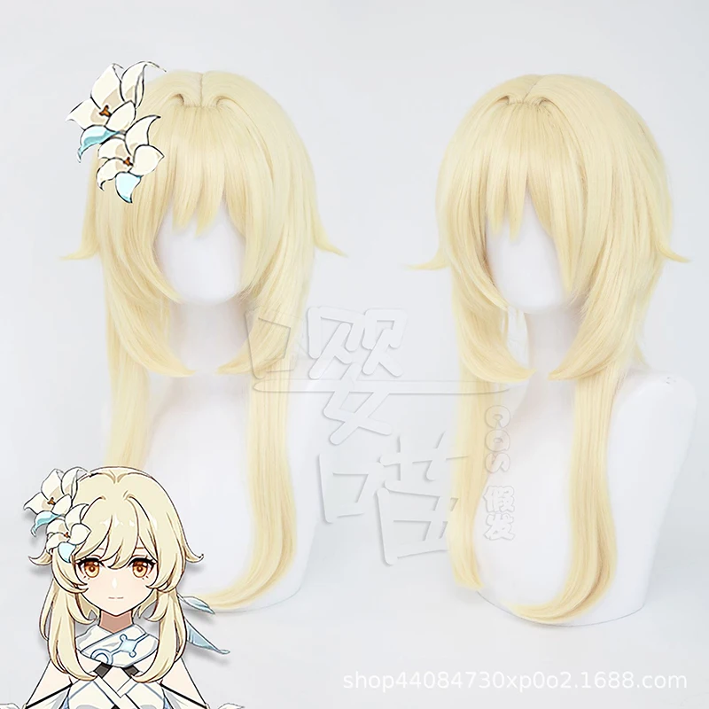 لعبة Genshin تأثير شعر مستعار Teyvat الأثير بيروكات صناعية ذهبي ذيل حصان تأثيري ازياء هالوين حفلة لومين الأثير تأثيري الباروكات