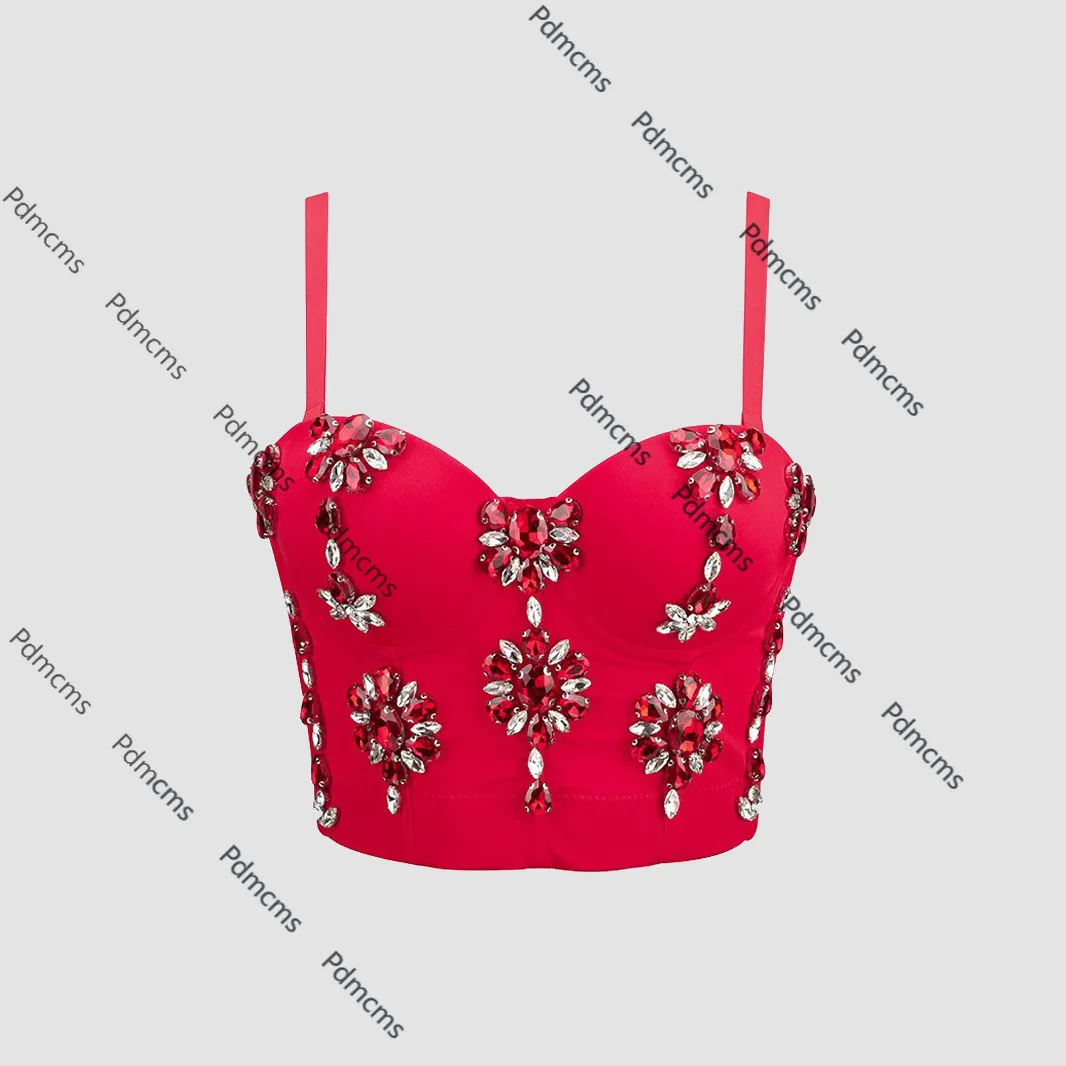 

2025 new popular suspender diamond decorative thin shoulder strap slim fish bone suspender short bra DB1458