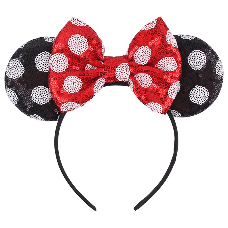 

Black Mouse Ears Headband 9.5cm with Sequin Bow Women Girls Kids DIY Hair Accessory Gift Dots Design