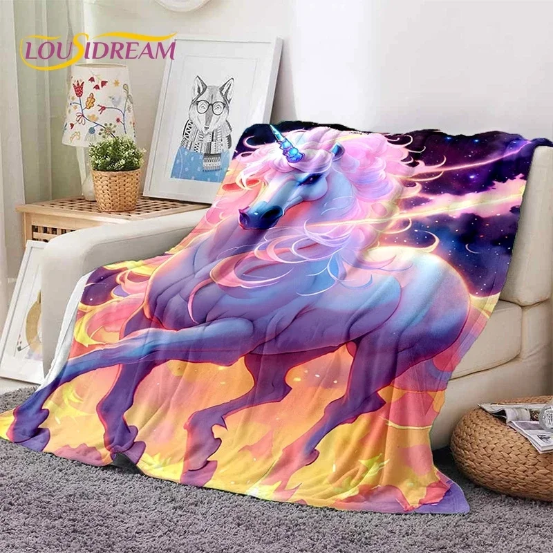 3D Cute Dream Unicorn Cartoon Girl Soft Flannel Blanket for Beds Bedroom Sofa Picnic,Throw Blanket for Outdoor Leisure Nap Gift