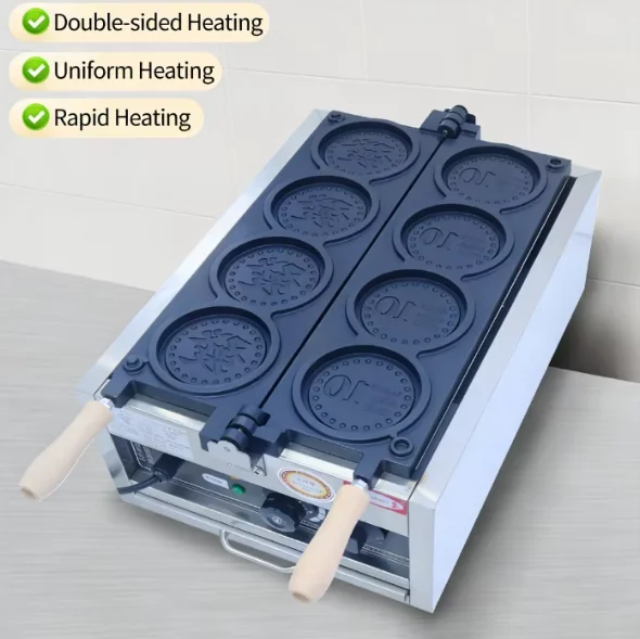-For  Customized Gold Coin Stainless Steel Non-Stick Electric Commercial Industrial Professional Waffle Maker for Restaurants^