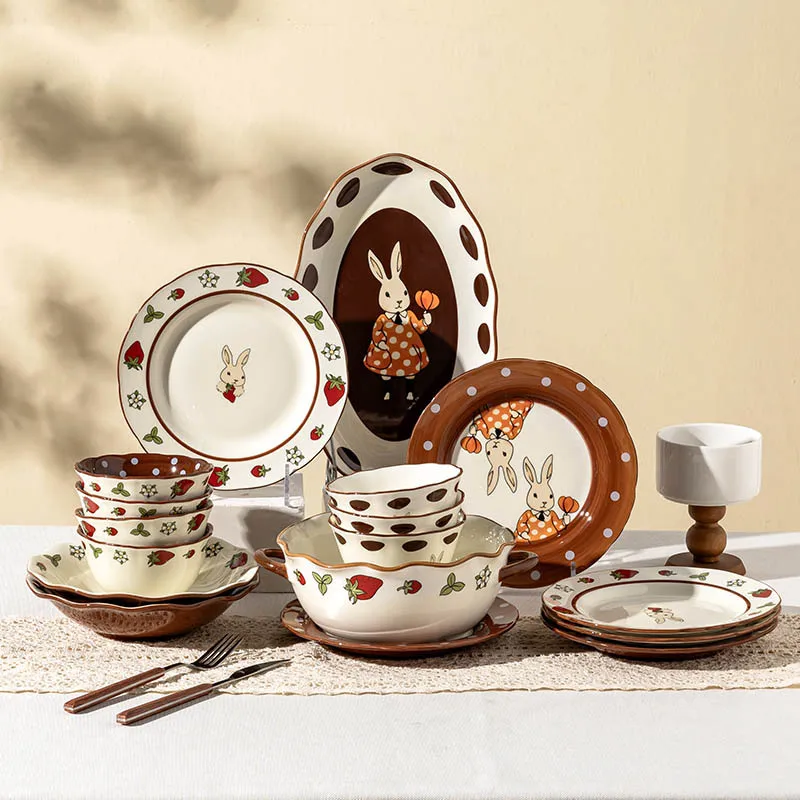 

Beautiful Rabbit Ceramic Plates Dinner Sets For Kids Cartoon Cute Bowls And Plates Set Vajillas Completa Complete Tableware
