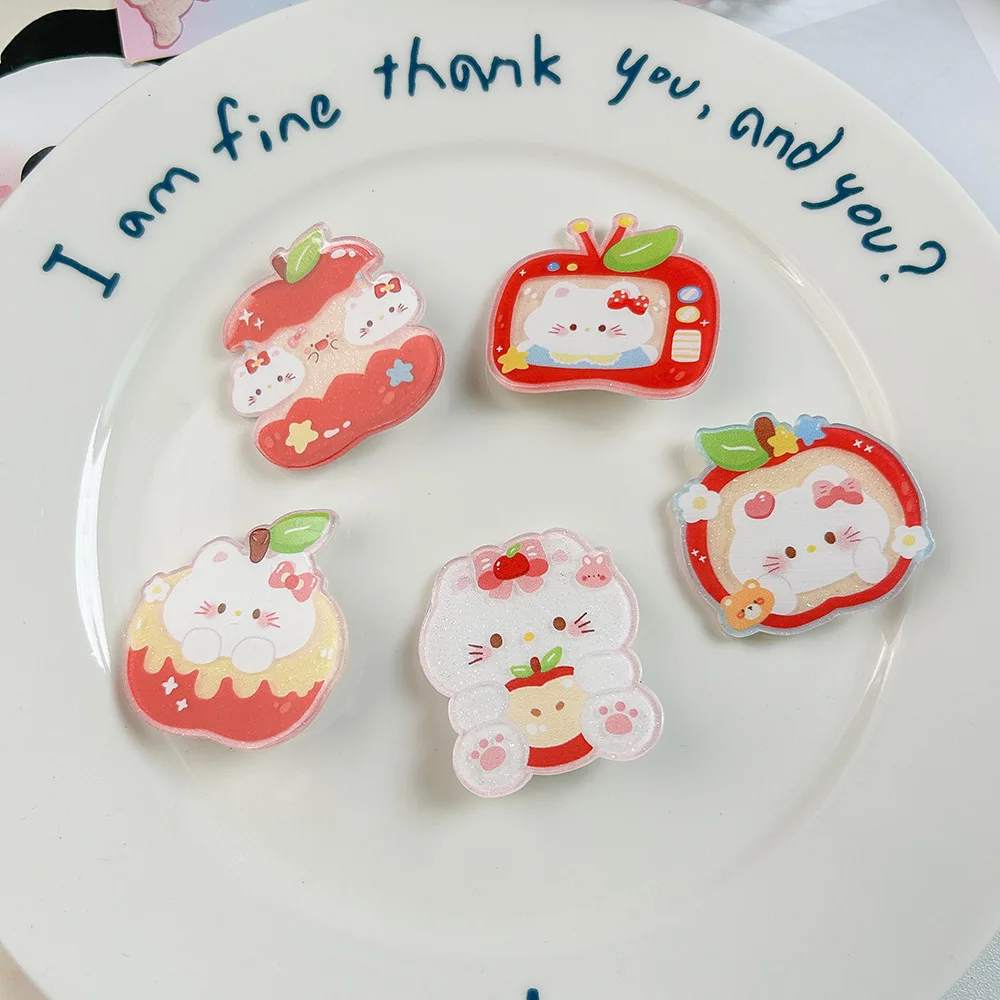 

5Pcs Cute Apple Cat TV Cartoon Hairpin Ins Sweet Girl Duckbill Clip Acrylic Bangs Accessory For Women