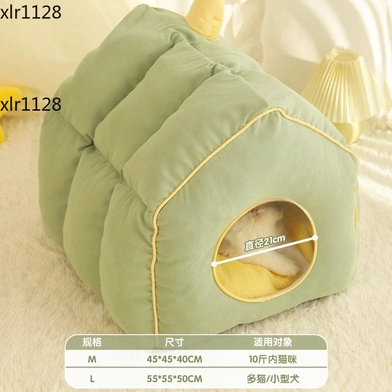 

Four-Season Enclosed Cat Nest Warm Winter Bed for Cats Safe Cozy Cat House Mat