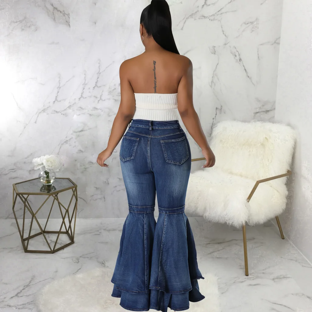 Imagem -04 - Jeans Flare Vintage Feminino Cintura Alta Denim Stretch Casual Bodycon Sólido Fundo Longo de Sino Streetwear de Moda 2023