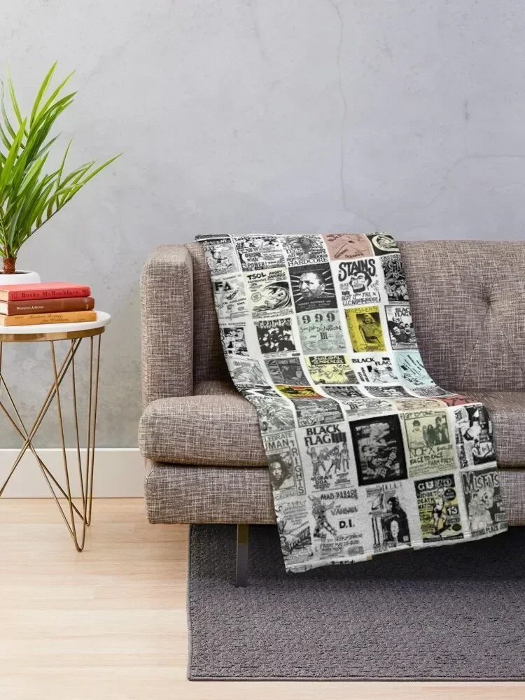 Vintage Punk Rock Flyers Throw Blanket