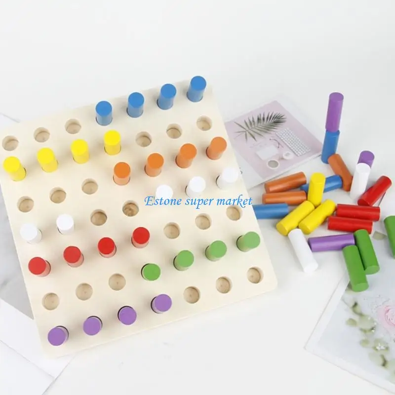 090B Drewniana tablica do sortowania kolorów Zabawka dla dzieci uczących się rozwoju umiejętności motorycznych od 3 lat