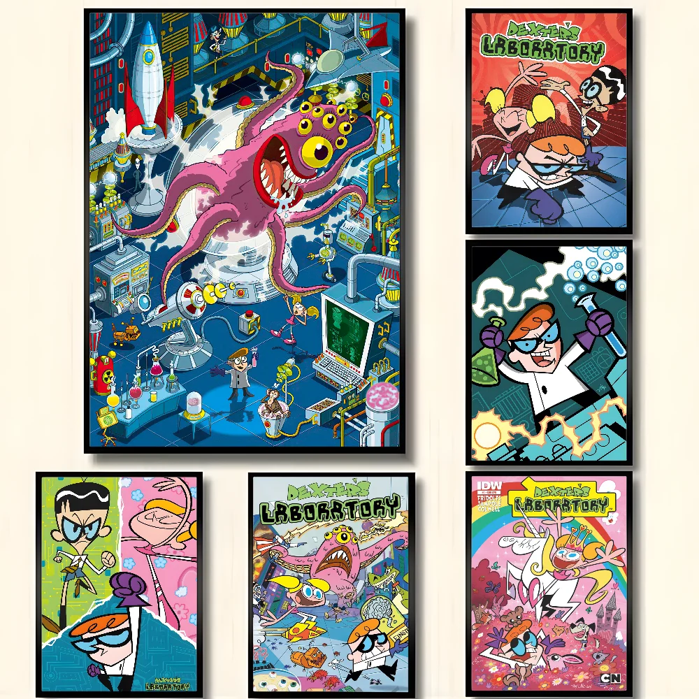 Póster de laboratorio de dibujos animados D-Dexters de buena calidad, arte HD, pared adhesiva, impermeable, hogar, sala de estar, dormitorio, Bar, decoración estética