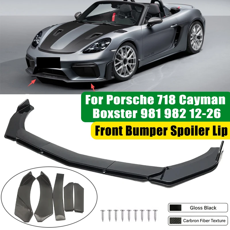 For Porsche 718 Cayman Boxster 981 982 12-26 5Pcs ABS Car Front Bumper Lip Spoiler Splitter Body Kit Canard Tuning Accessories