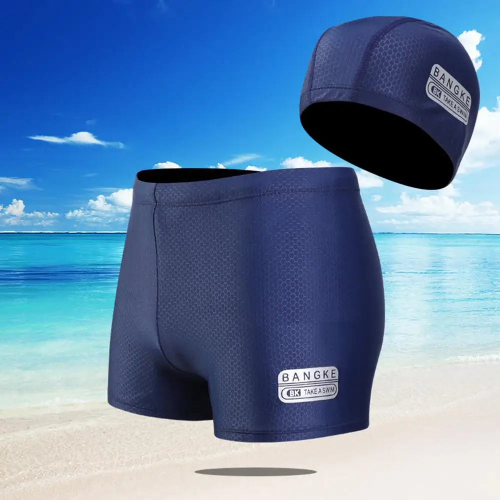 1 Set Men Swimwear Fashionable Men Shorts Stylish Swim Trunks Anti-pilling Swimming Set Slim Swimming Cap Shorts for Holiday