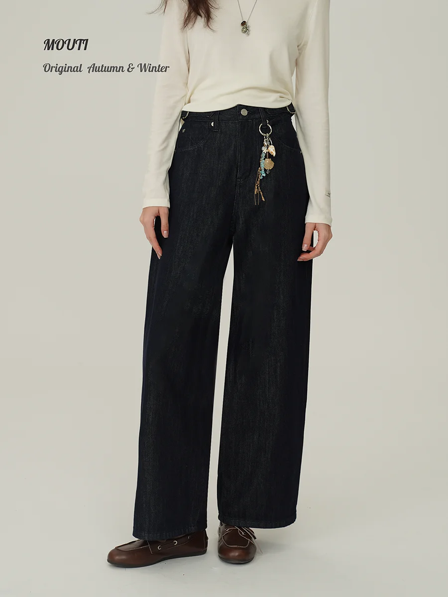 

Новые мужские повседневные джинсы Mouti: прямые, широкие штанины, хлопок, эластичные, с высокой талией, на молнии, комфортные, дышащие, глубокий цвет