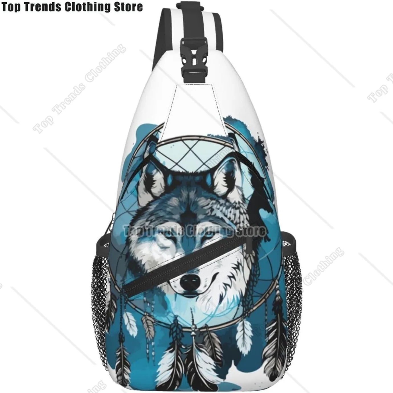

Native Wolf And Deam Catcher Sling Bag Fashion Wolf Backpack Crossbody Shoulder Bag Sling Chest Bag Travel Hiking Casual Daypack