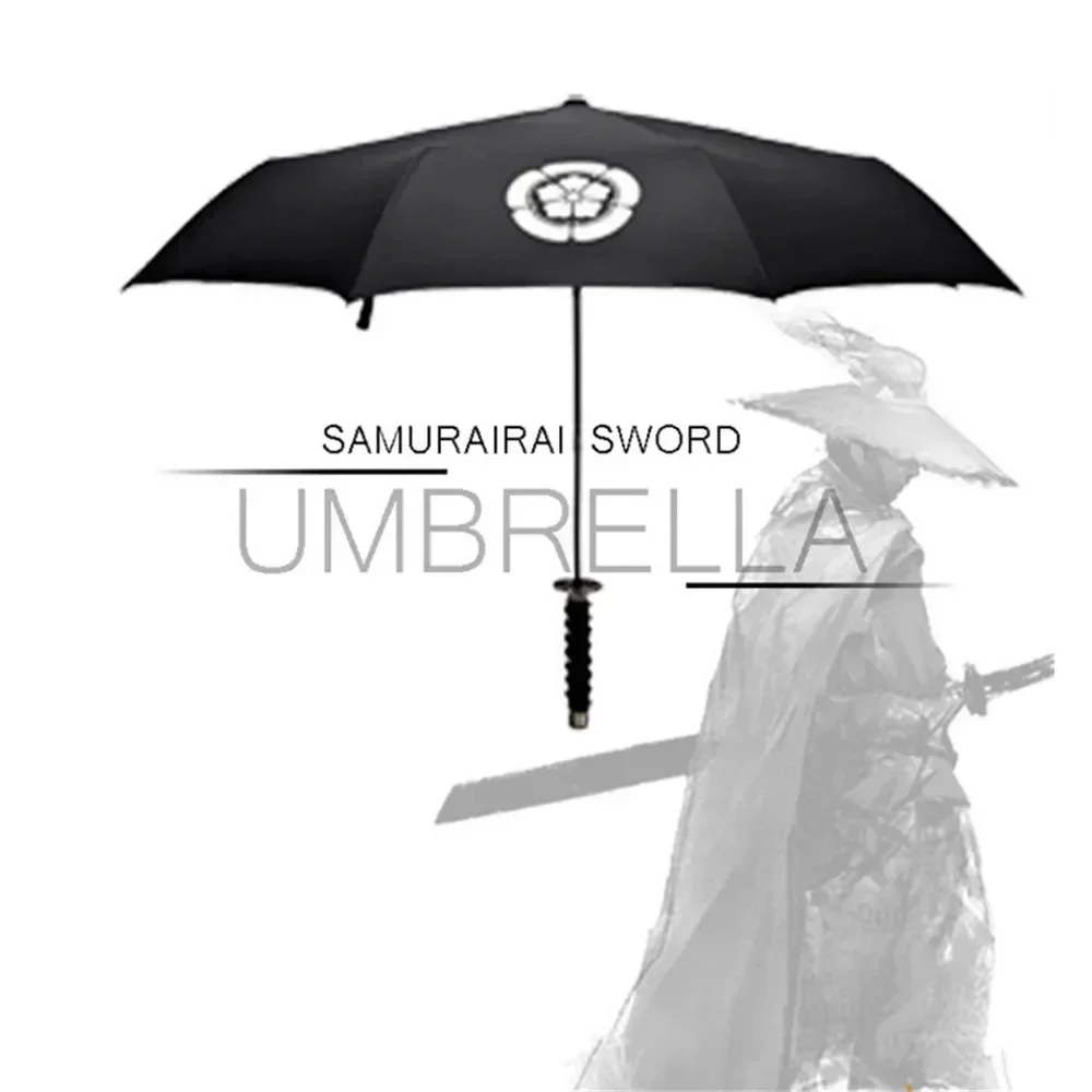 3 Folding Umbrella Student Anime Female Male Large Paraso Creative Samurai Sword Rain and Sun Dual-Use Umbrella Wind Resistant