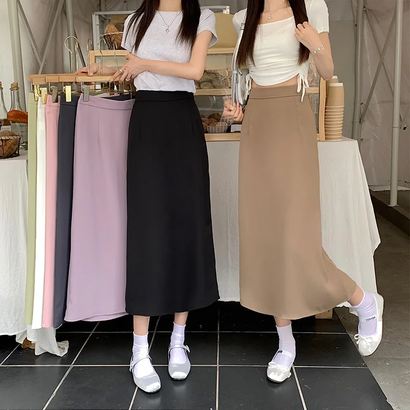 High Waist A-Line Midi Skirt for plus Size Women Elegant Suit Style Half-length Fashionable Versatile Cotton Blend Skirt